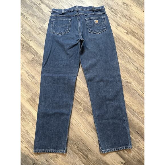Carhartt FR Jeans Mens 36x34 Blue Denim HRC3 FRB 160 DNM Work Dark - Picture 5 of 7